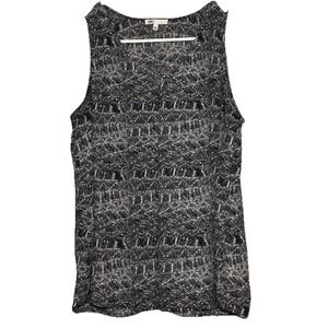 DR2 Large Black Mixed Media Short Sleeve Top Geometric Dots Print L Work Blouse